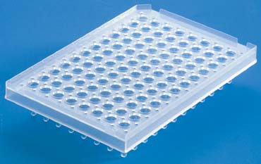Produktfoto: 25 x 96-well PCR Platte mit halbem Rahmen und erhöhtem, umlaufendem Rand