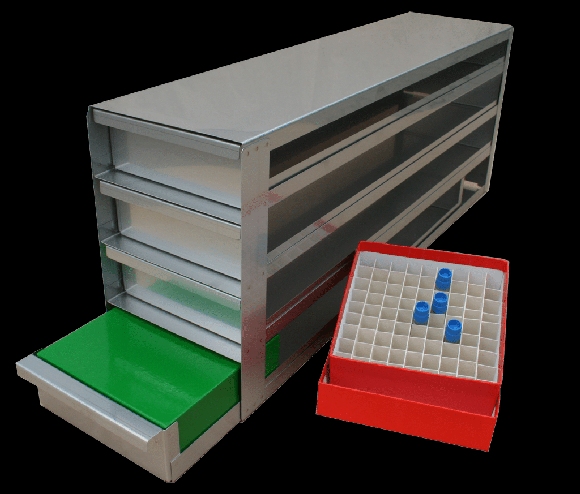 Produktfoto: Schubladengestell mit 2 Schubladen für 10 Einfrierboxen (133 x 133 mm, max. 103 mm Höhe)