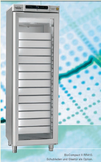 Produktfoto: GRAM Umluft-Kühlschrank BioCompact II RR 410 (346 Liter), außen Edelstahl, mit Glastür