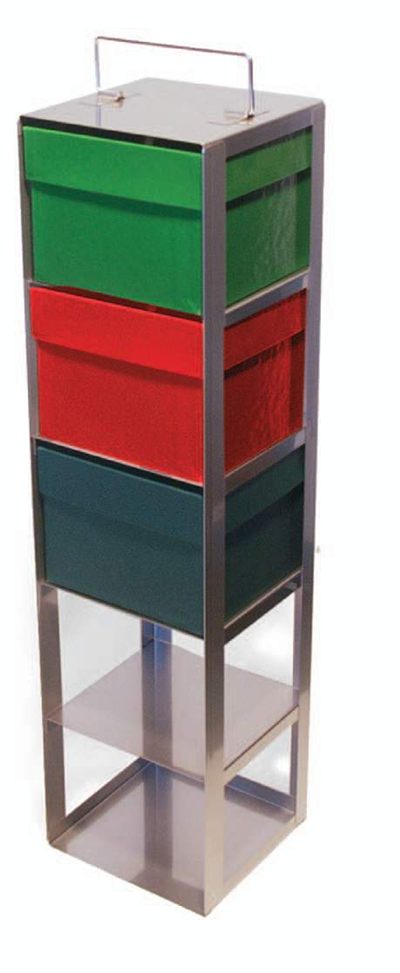 Produktfoto: Truhen-Gestell aus Edelstahl für 3 Kryoboxen bis 136x136 mm, max. 130 mm Höhe