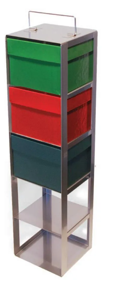 Produktfoto: Truhen-Gestell aus Edelstahl für 3 Kryoboxen bis 136x136 mm, max. 130 mm Höhe