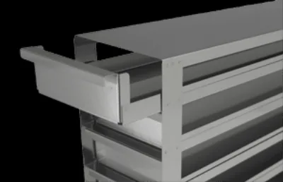 Produktfoto: Schubladengestell mit 3 Schubladen für 15 Einfrierboxen (136 x 136 mm x 130 mm)